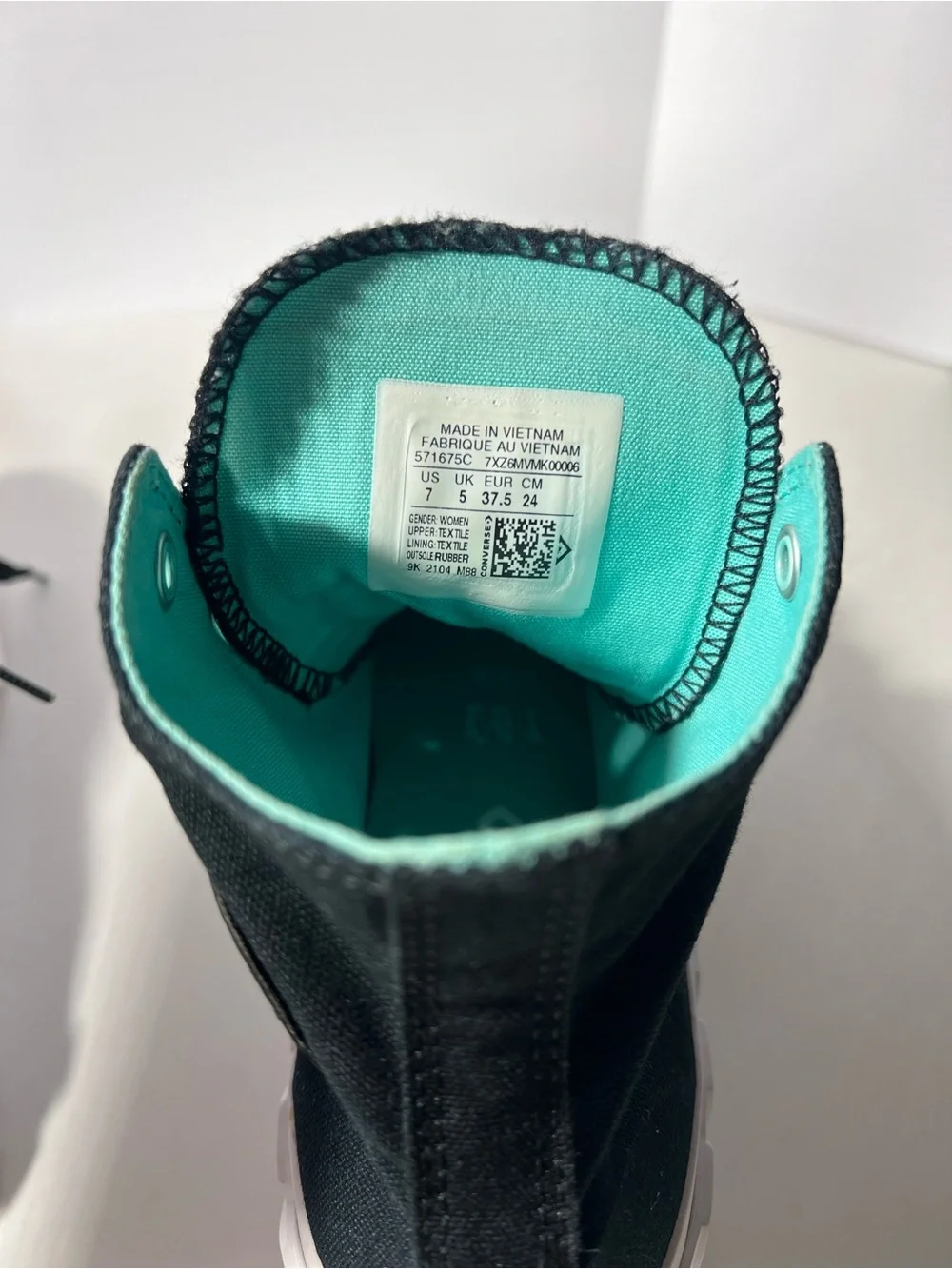 Black Converse High-Top Platform Sneakers with faux leather and Teal Accents